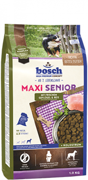BOSCH Maxi Senior with Fresh Poultry & Rice 12.5kg cena norādīta par 1 gb. un ir spēkā pasūtot 2 gb